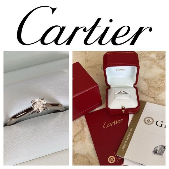 Cartier 1895 Solitaire Engagement Ring .25 Carat Platinum With Case & GIA Report - Picture 1 of 15